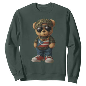Camo Teddy Bear Puerto Rico Flag Sweatshirt Camouflage Rican Boricua TS10 Dark Forest Green Print Your Wear