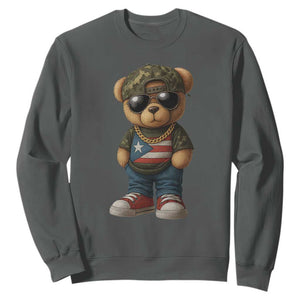 Camo Teddy Bear Puerto Rico Flag Sweatshirt Camouflage Rican Boricua TS10 Dark Heather Print Your Wear