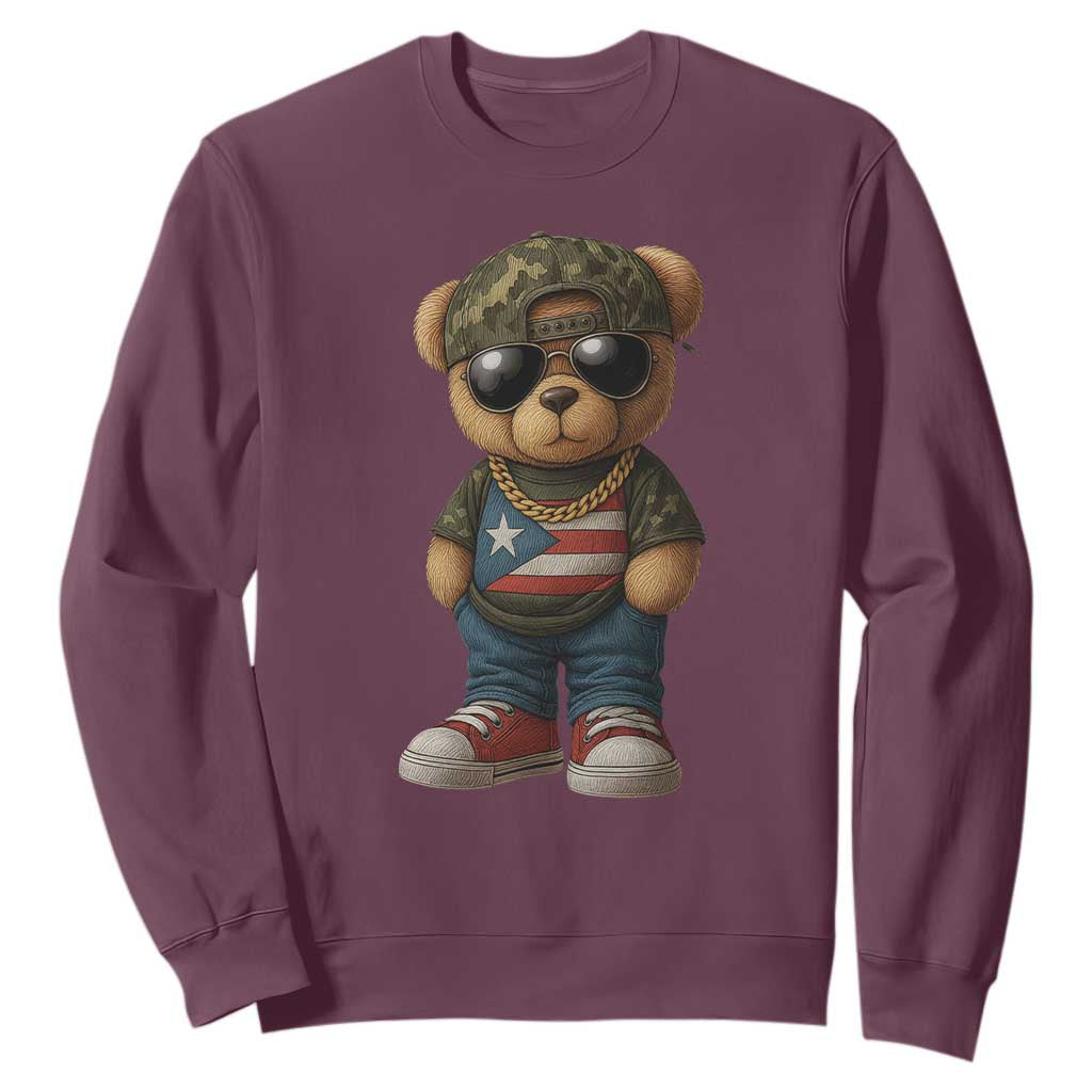 Camo Teddy Bear Puerto Rico Flag Sweatshirt Camouflage Rican Boricua TS10 Maroon Print Your Wear