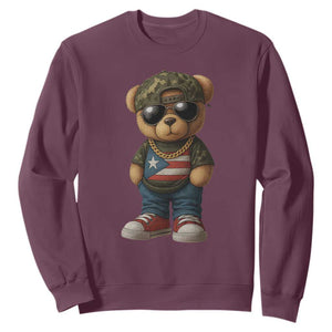 Camo Teddy Bear Puerto Rico Flag Sweatshirt Camouflage Rican Boricua TS10 Maroon Print Your Wear