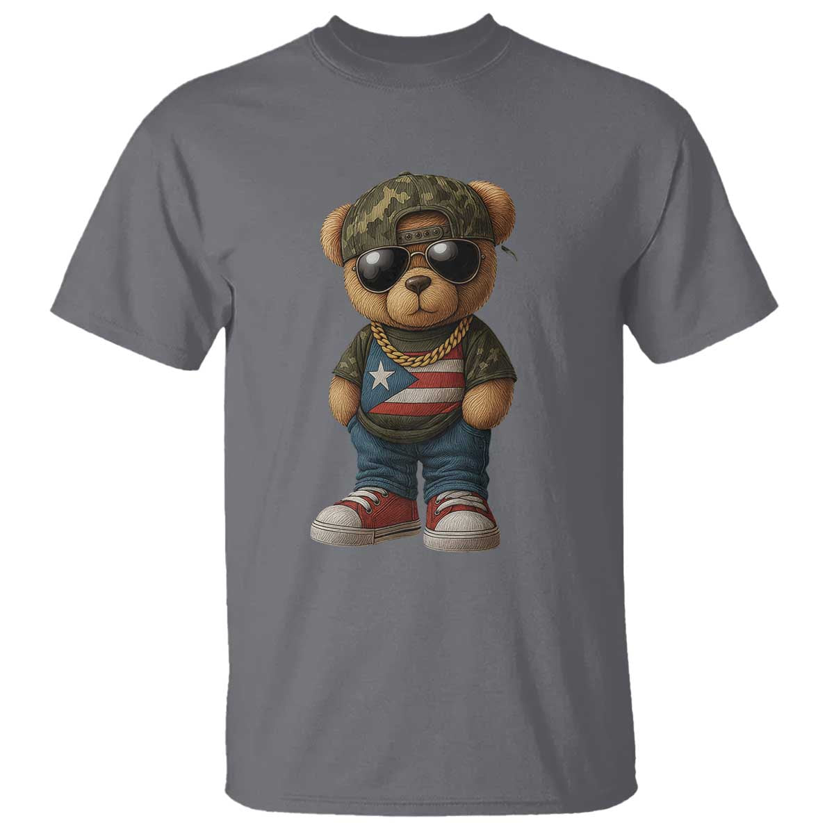 Camo Teddy Bear Puerto Rico Flag T Shirt Camouflage Rican Boricua TS10 Charcoal Print Your Wear