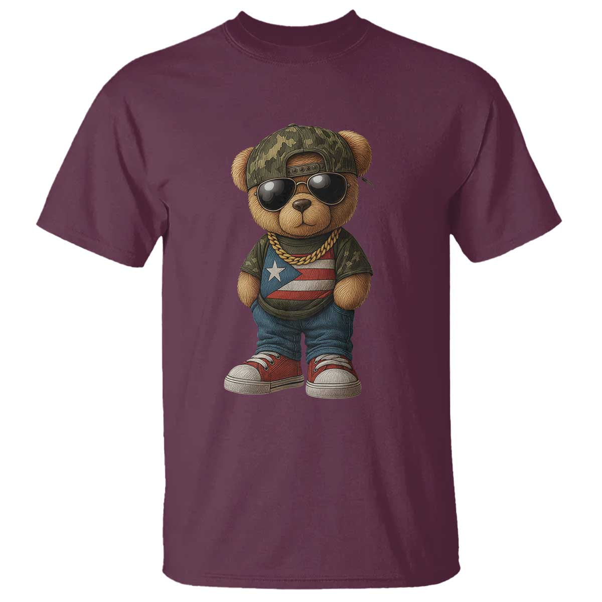 Camo Teddy Bear Puerto Rico Flag T Shirt Camouflage Rican Boricua TS10 Maroon Print Your Wear