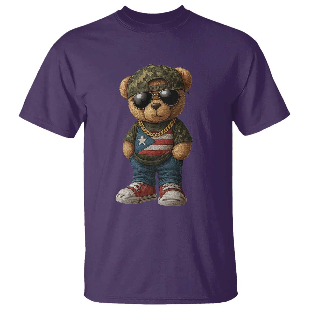 Camo Teddy Bear Puerto Rico Flag T Shirt Camouflage Rican Boricua TS10 Purple Print Your Wear