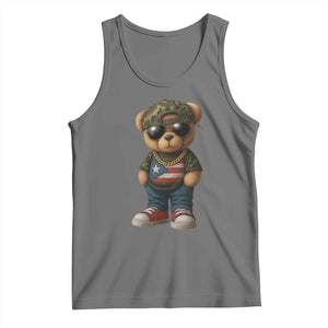Camo Teddy Bear Puerto Rico Flag Tank Top Camouflage Rican Boricua TS10 Black Heather Print Your Wear