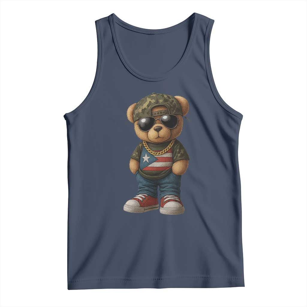 Camo Teddy Bear Puerto Rico Flag Tank Top Camouflage Rican Boricua TS10 Navy Print Your Wear