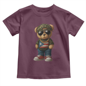 Camo Teddy Bear Puerto Rico Flag Toddler T Shirt Camouflage Rican Boricua TS10 Maroon Print Your Wear