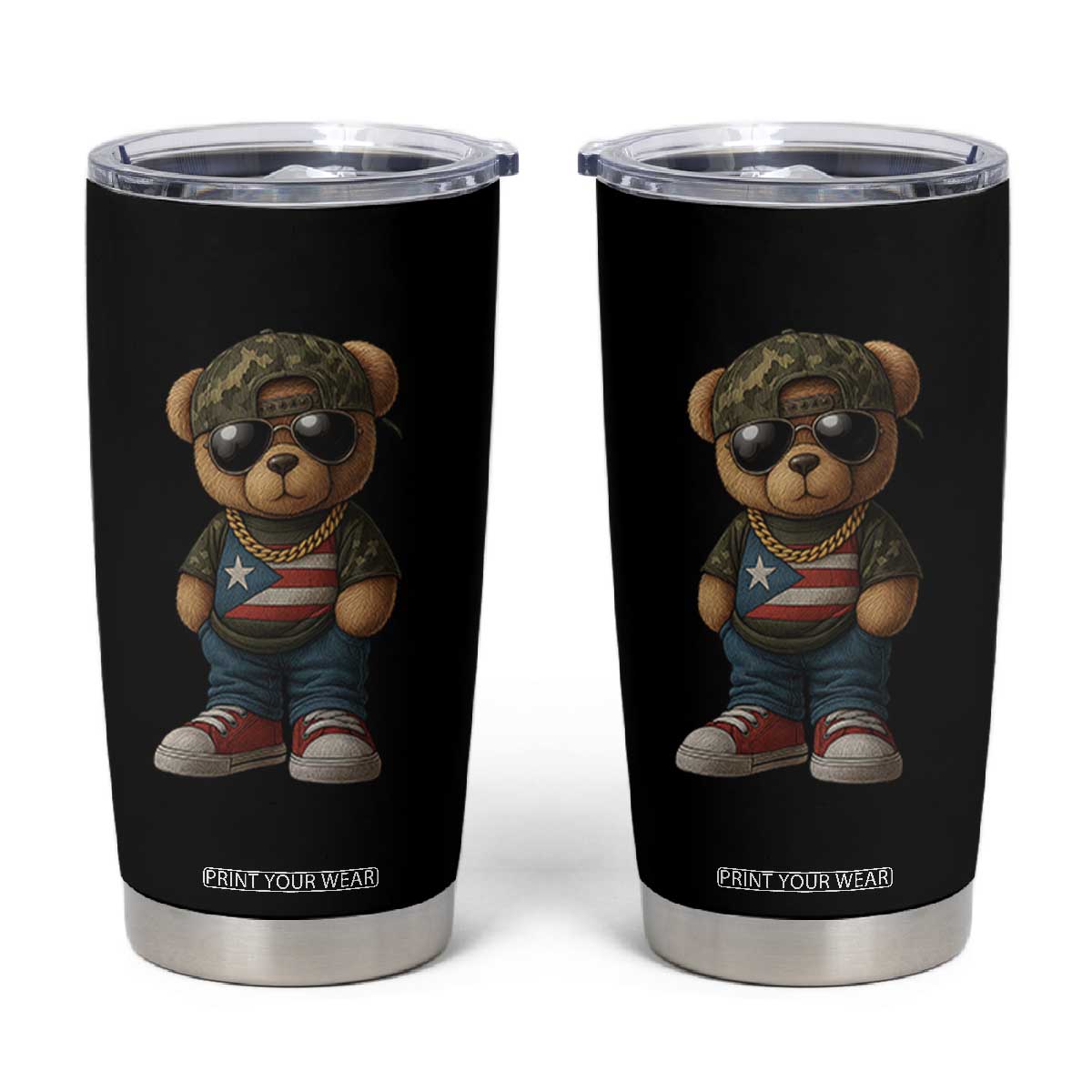 Camo Teddy Bear Puerto Rico Flag Tumbler Cup Camouflage Rican Boricua TS10 Black Print Your Wear