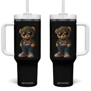 Camo Teddy Bear Puerto Rico Flag Tumbler With Handle Camouflage Rican Boricua TS10 One Size: 40 oz Black Print Your Wear