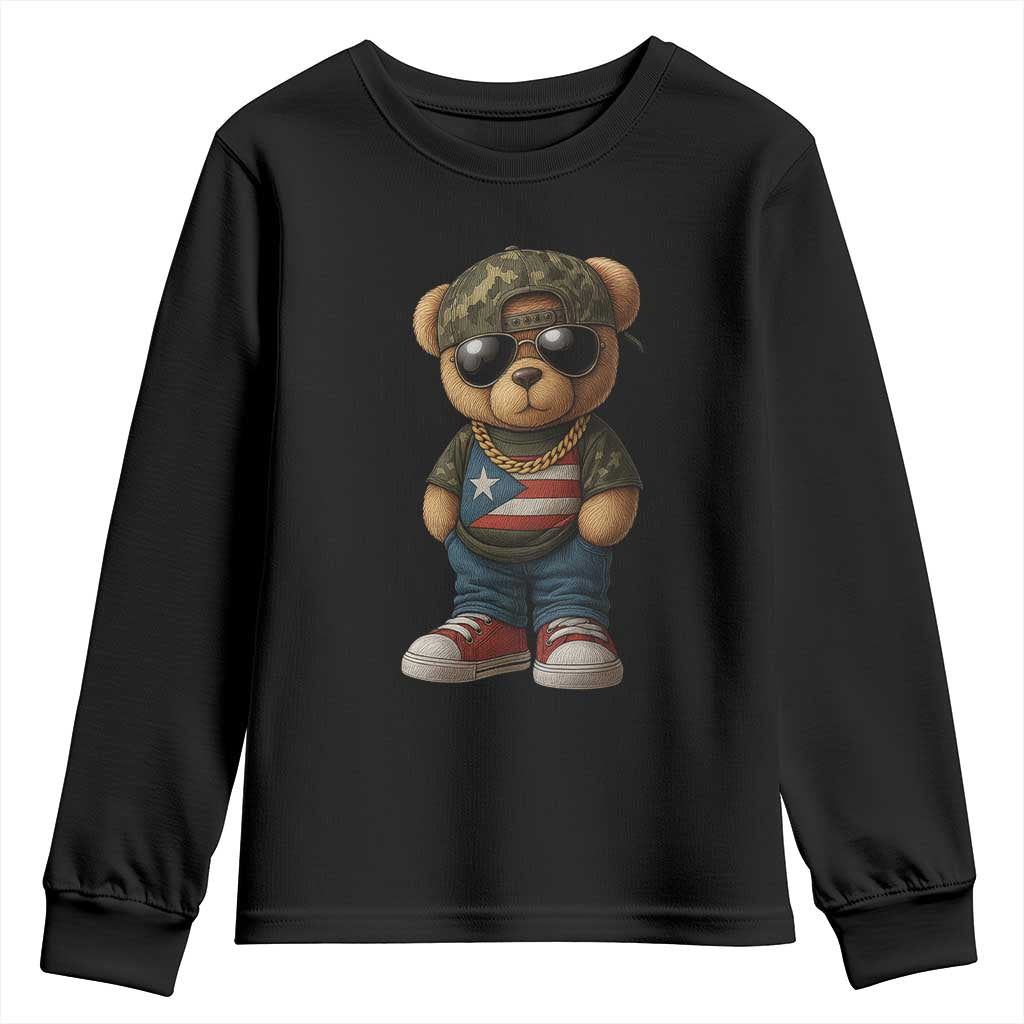 Camo Teddy Bear Puerto Rico Flag Youth Sweatshirt Camouflage Rican Boricua TS10 Black Print Your Wear