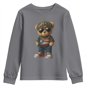 Camo Teddy Bear Puerto Rico Flag Youth Sweatshirt Camouflage Rican Boricua TS10 Charcoal Print Your Wear
