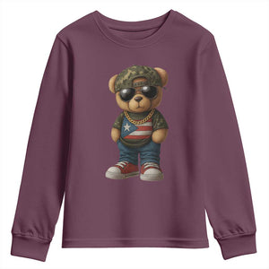 Camo Teddy Bear Puerto Rico Flag Youth Sweatshirt Camouflage Rican Boricua TS10 Maroon Print Your Wear