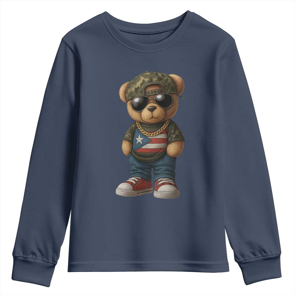 Camo Teddy Bear Puerto Rico Flag Youth Sweatshirt Camouflage Rican Boricua TS10 Navy Print Your Wear