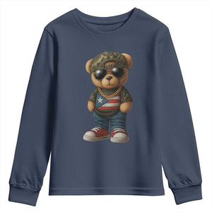 Camo Teddy Bear Puerto Rico Flag Youth Sweatshirt Camouflage Rican Boricua TS10 Navy Print Your Wear