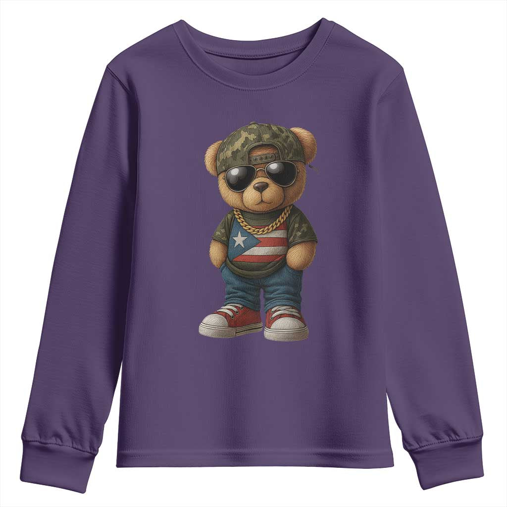Camo Teddy Bear Puerto Rico Flag Youth Sweatshirt Camouflage Rican Boricua TS10 Purple Print Your Wear