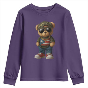 Camo Teddy Bear Puerto Rico Flag Youth Sweatshirt Camouflage Rican Boricua TS10 Purple Print Your Wear