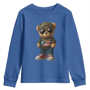 Camo Teddy Bear Puerto Rico Flag Youth Sweatshirt Camouflage Rican Boricua TS10 Royal Blue Print Your Wear