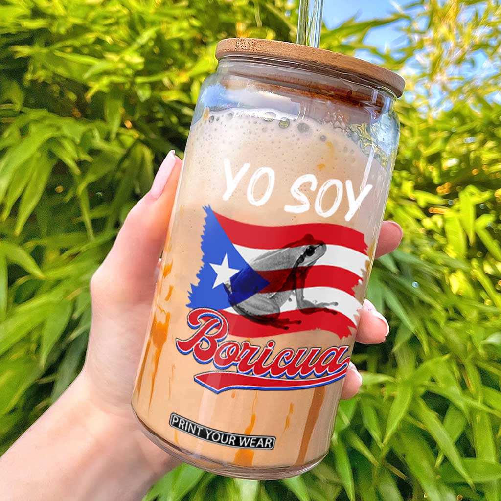 Puerto Rico Boricua Glass Can Vintage Coqui Puerto Rican Flag Pride Yo Soy Boricua TS10 Black Print Your Wear