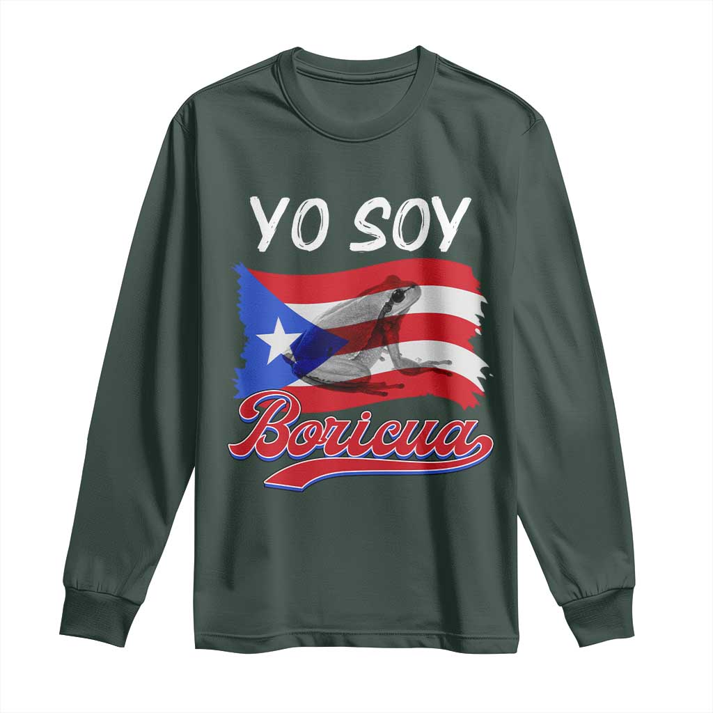 Puerto Rico Boricua Long Sleeve Shirt Vintage Coqui Puerto Rican Flag Pride Yo Soy Boricua TS10 Dark Forest Green Print Your Wear