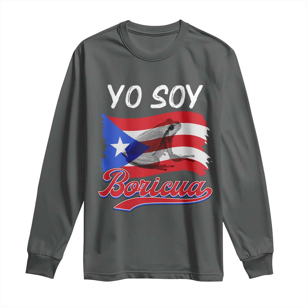 Puerto Rico Boricua Long Sleeve Shirt Vintage Coqui Puerto Rican Flag Pride Yo Soy Boricua TS10 Dark Heather Print Your Wear