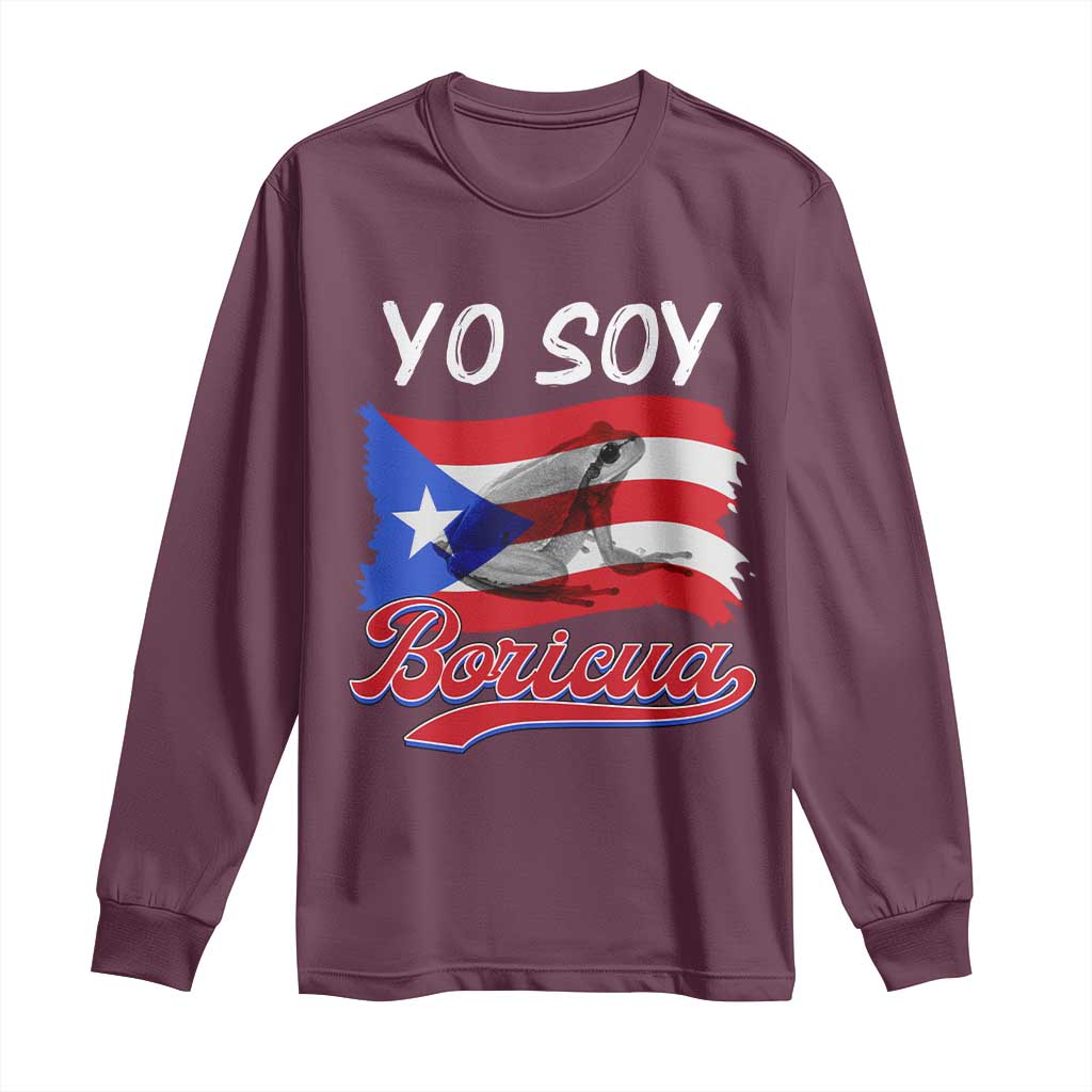 Puerto Rico Boricua Long Sleeve Shirt Vintage Coqui Puerto Rican Flag Pride Yo Soy Boricua TS10 Maroon Print Your Wear