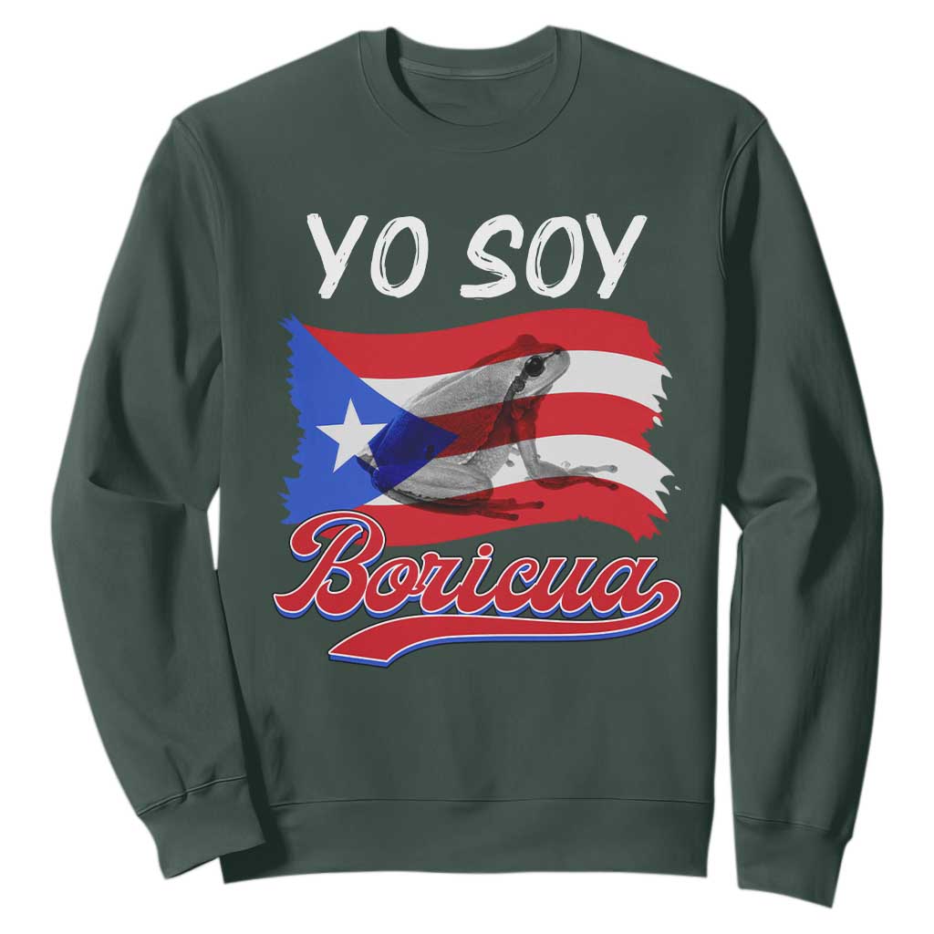 Puerto Rico Boricua Sweatshirt Vintage Coqui Puerto Rican Flag Pride Yo Soy Boricua TS10 Dark Forest Green Print Your Wear