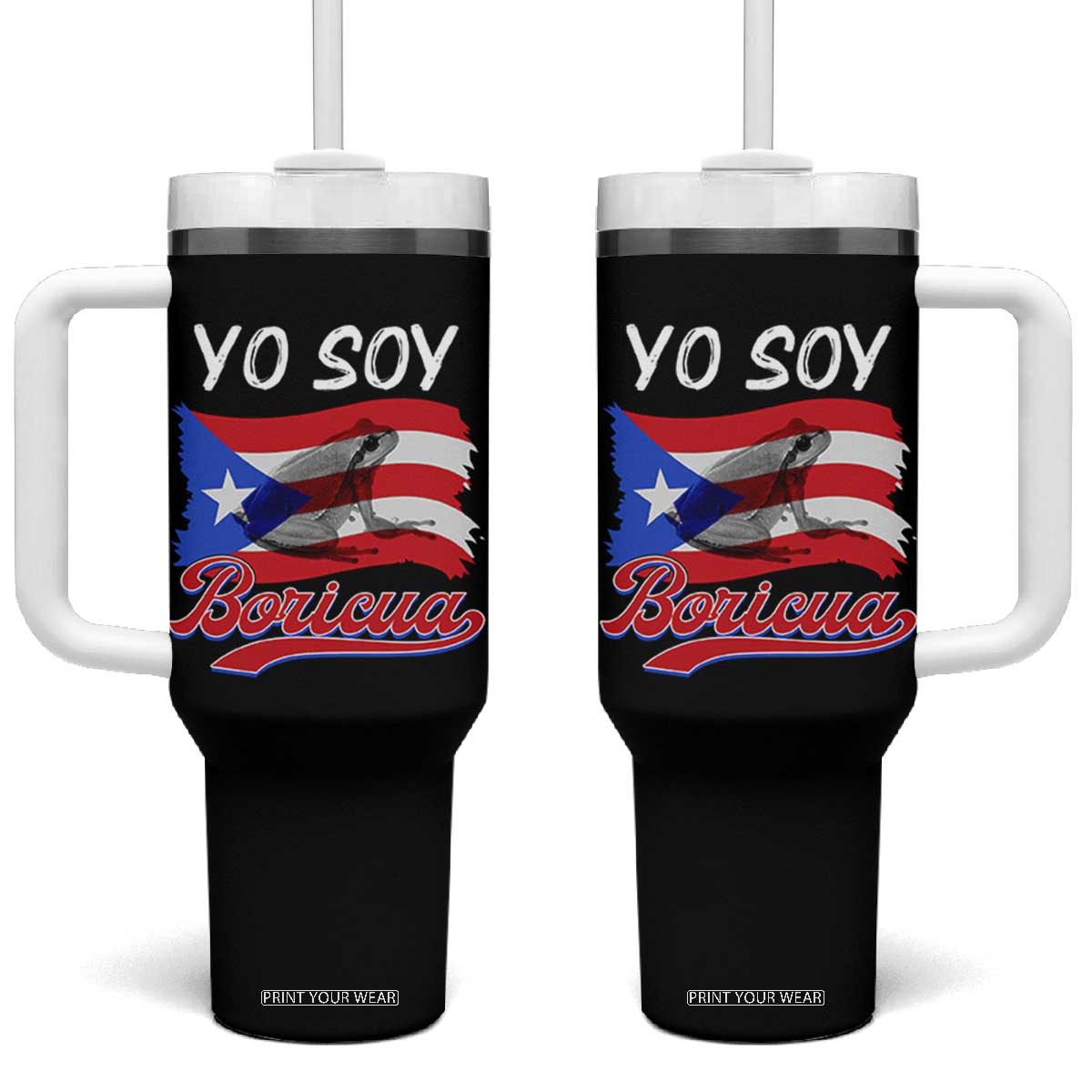 Puerto Rico Boricua Tumbler With Handle Vintage Coqui Puerto Rican Flag Pride Yo Soy Boricua TS10 One Size: 40 oz Black Print Your Wear