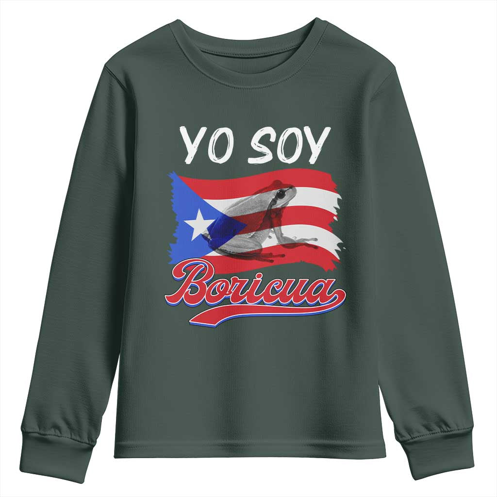 Puerto Rico Boricua Youth Sweatshirt Vintage Coqui Puerto Rican Flag Pride Yo Soy Boricua TS10 Dark Forest Green Print Your Wear