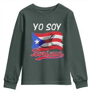 Puerto Rico Boricua Youth Sweatshirt Vintage Coqui Puerto Rican Flag Pride Yo Soy Boricua TS10 Dark Forest Green Print Your Wear
