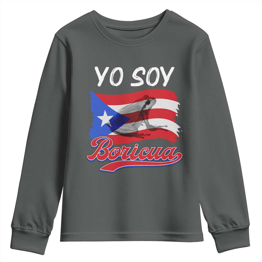 Puerto Rico Boricua Youth Sweatshirt Vintage Coqui Puerto Rican Flag Pride Yo Soy Boricua TS10 Dark Heather Print Your Wear