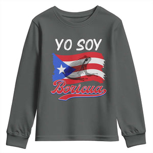 Puerto Rico Boricua Youth Sweatshirt Vintage Coqui Puerto Rican Flag Pride Yo Soy Boricua TS10 Dark Heather Print Your Wear