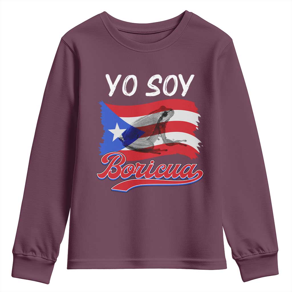 Puerto Rico Boricua Youth Sweatshirt Vintage Coqui Puerto Rican Flag Pride Yo Soy Boricua TS10 Maroon Print Your Wear