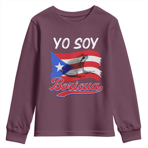 Puerto Rico Boricua Youth Sweatshirt Vintage Coqui Puerto Rican Flag Pride Yo Soy Boricua TS10 Maroon Print Your Wear