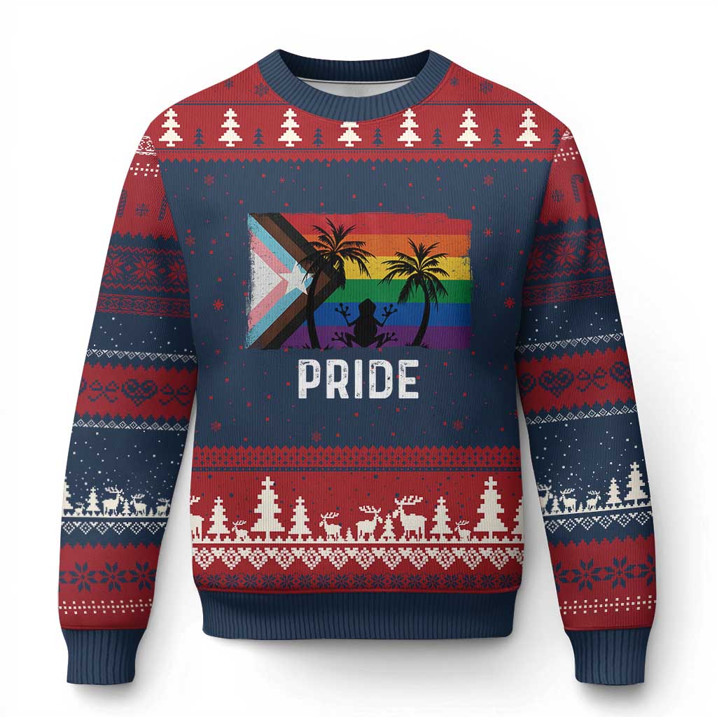 Puerto Rican LGBTQ Ugly Christmas Sweater Boricua Rainbow Flag Pride TS10 Navy Red Print Your Wear