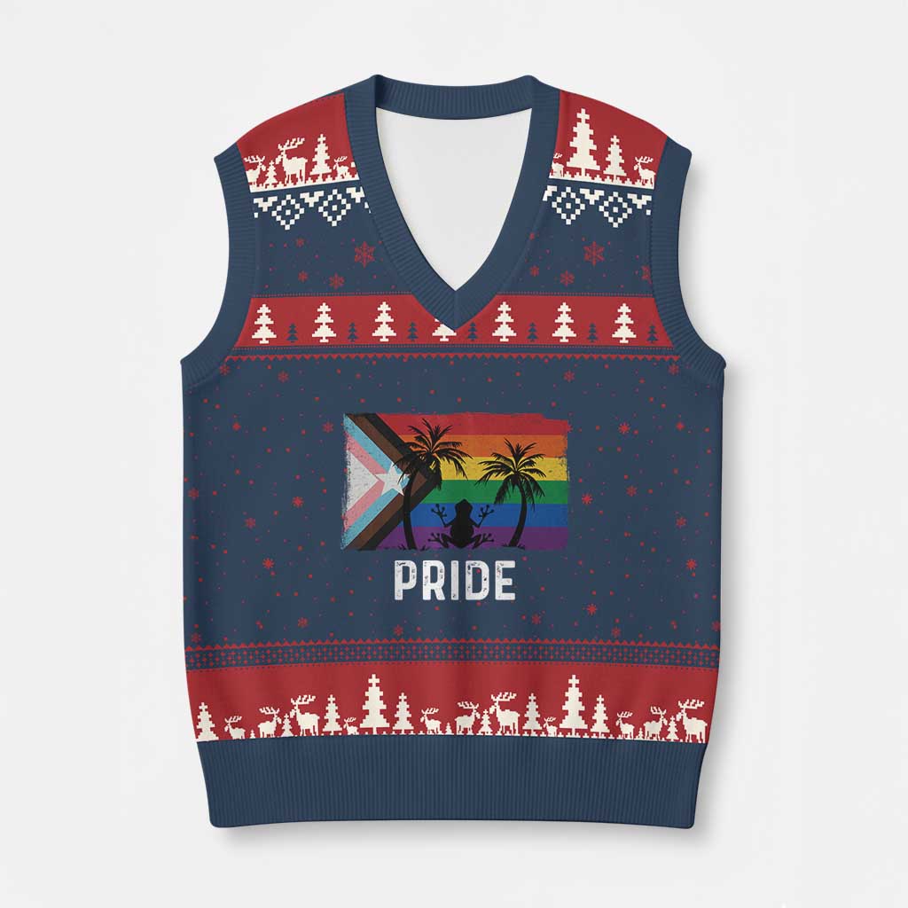 Puerto Rican LGBTQ V-Neck Knit Sweater Vest Boricua Rainbow Flag Pride TS10 Navy Red Print Your Wear