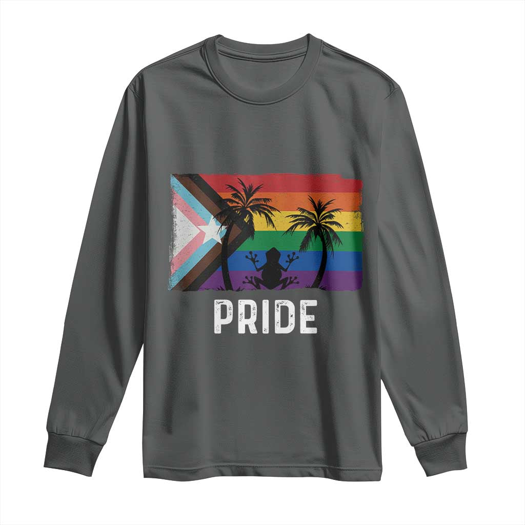 Puerto Rican LGBTQ Long Sleeve Shirt Boricua Rainbow Flag Pride TS10 Dark Heather Print Your Wear