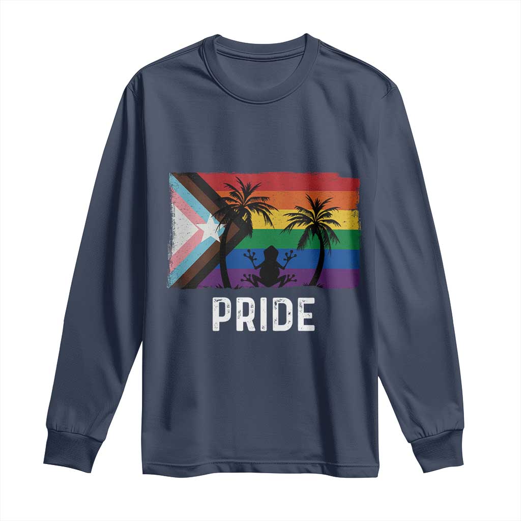 Puerto Rican LGBTQ Long Sleeve Shirt Boricua Rainbow Flag Pride TS10 Navy Print Your Wear