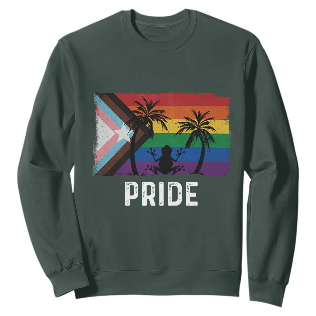 Puerto Rican LGBTQ Sweatshirt Boricua Rainbow Flag Pride TS10 Dark Forest Green Print Your Wear