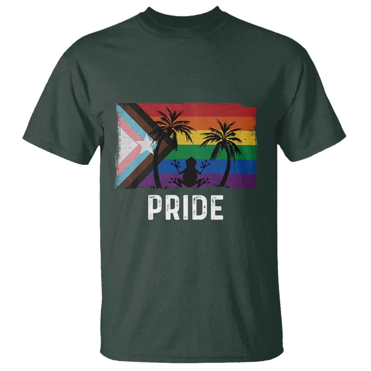 Puerto Rican LGBTQ T Shirt Boricua Rainbow Flag Pride TS10 Dark Forest Green Print Your Wear