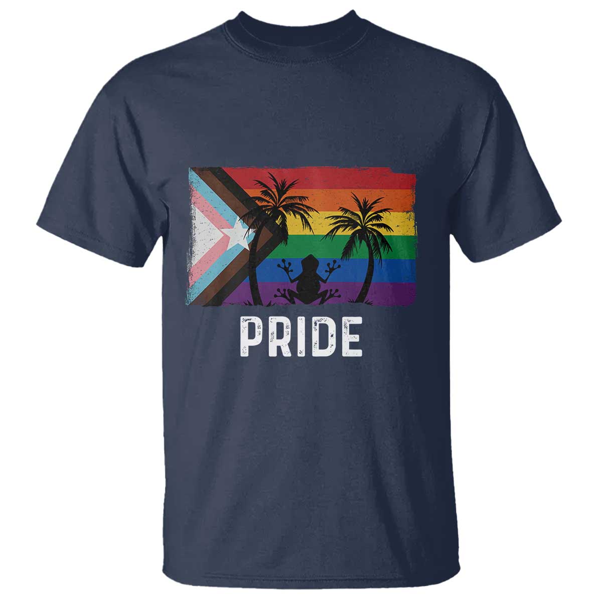 Puerto Rican LGBTQ T Shirt Boricua Rainbow Flag Pride TS10 Navy Print Your Wear