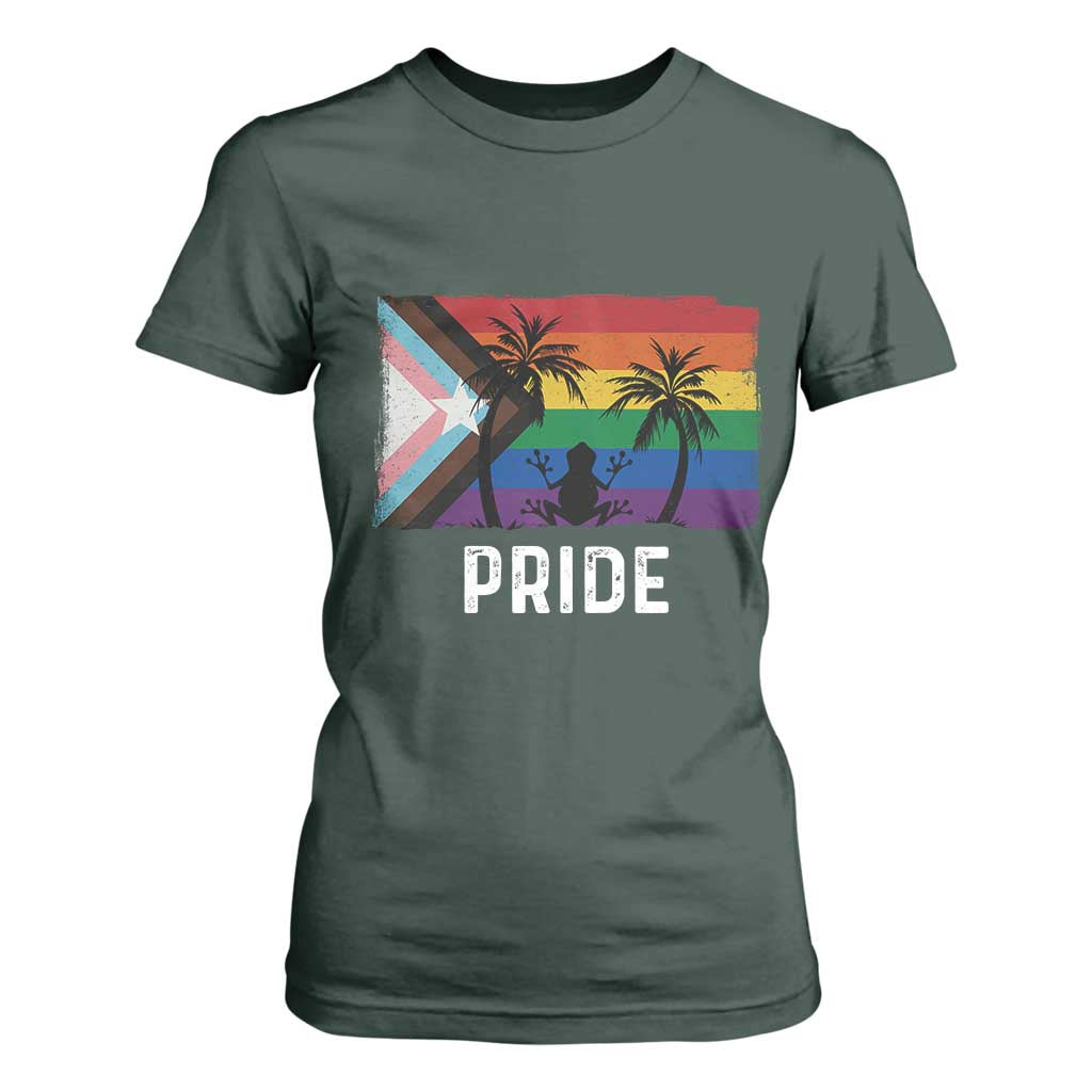 Puerto Rican LGBTQ T Shirt For Women Boricua Rainbow Flag Pride TS10 Dark Forest Green Print Your Wear
