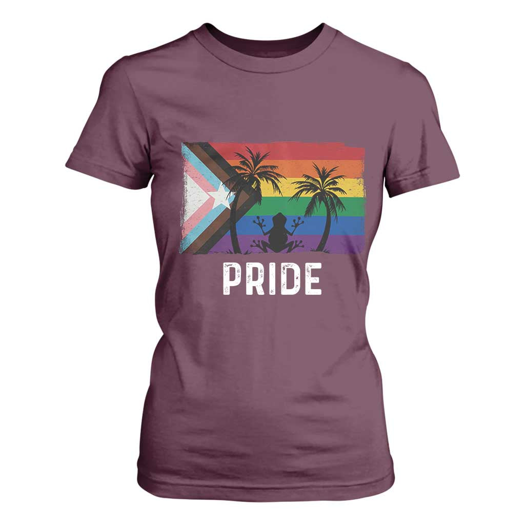 Puerto Rican LGBTQ T Shirt For Women Boricua Rainbow Flag Pride TS10 Maroon Print Your Wear