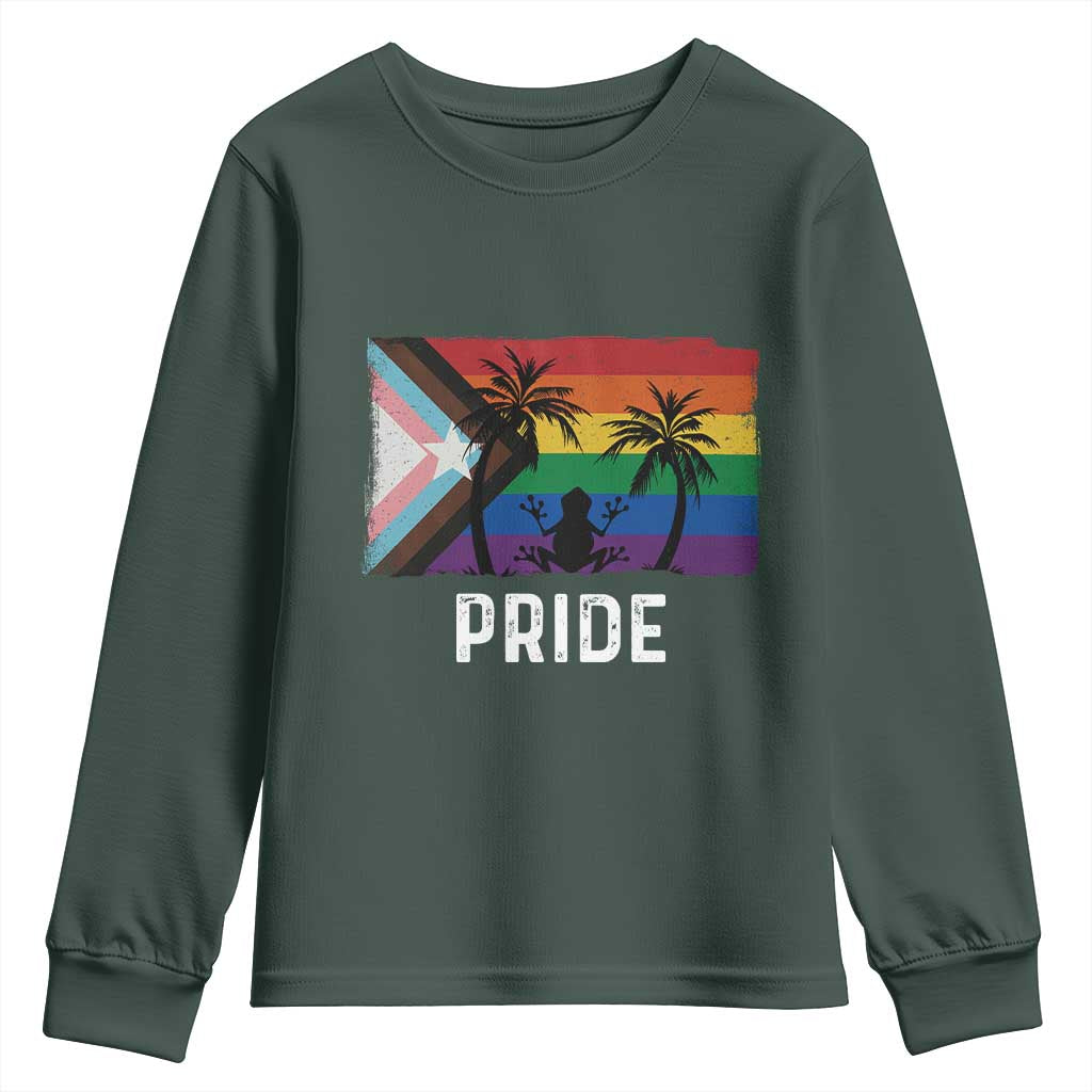 Puerto Rican LGBTQ Youth Sweatshirt Boricua Rainbow Flag Pride TS10 Dark Forest Green Print Your Wear