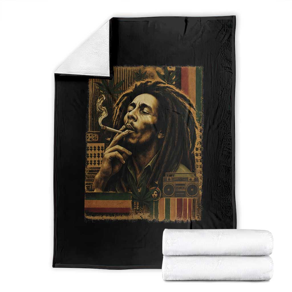 Vintage Marley Guitarist Throw Blanket Rastaman Rastafari Music Vibes Only Rasta Jamaica Reggae TS10 Black Print Your Wear