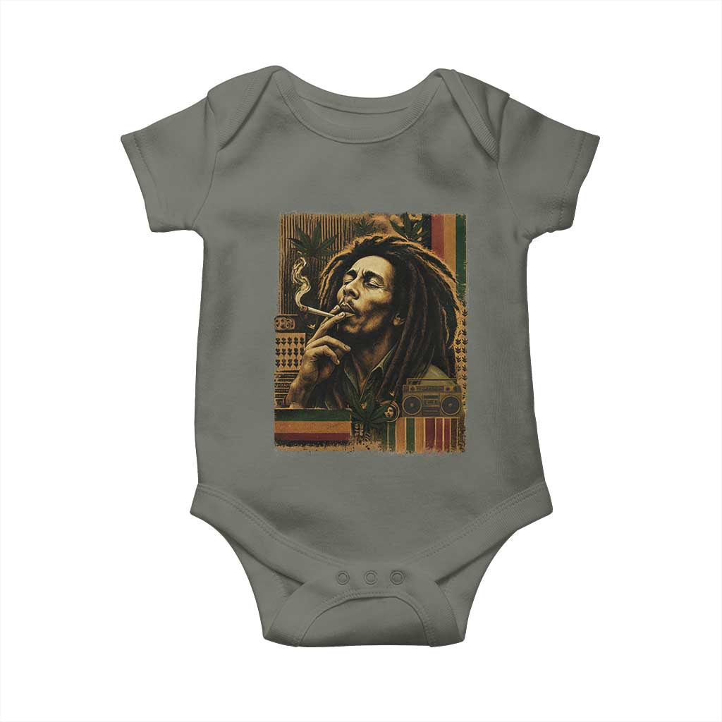 Vintage Marley Guitarist Baby Onesie Rastaman Rastafari Music Vibes Only Rasta Jamaica Reggae TS10 Military Green Print Your Wear