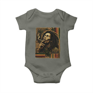 Vintage Marley Guitarist Baby Onesie Rastaman Rastafari Music Vibes Only Rasta Jamaica Reggae TS10 Military Green Print Your Wear