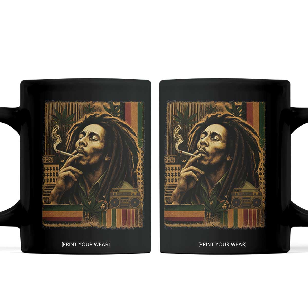 Vintage Marley Guitarist Coffee Mug Rastaman Rastafari Music Vibes Only Rasta Jamaica Reggae TS10 Black Print Your Wear