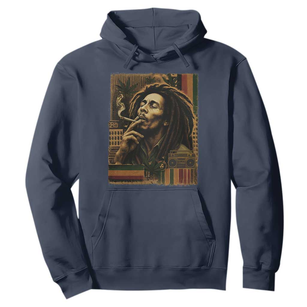 Vintage Marley Guitarist Hoodie Rastaman Rastafari Music Vibes Only Rasta Jamaica Reggae TS10 Navy Print Your Wear