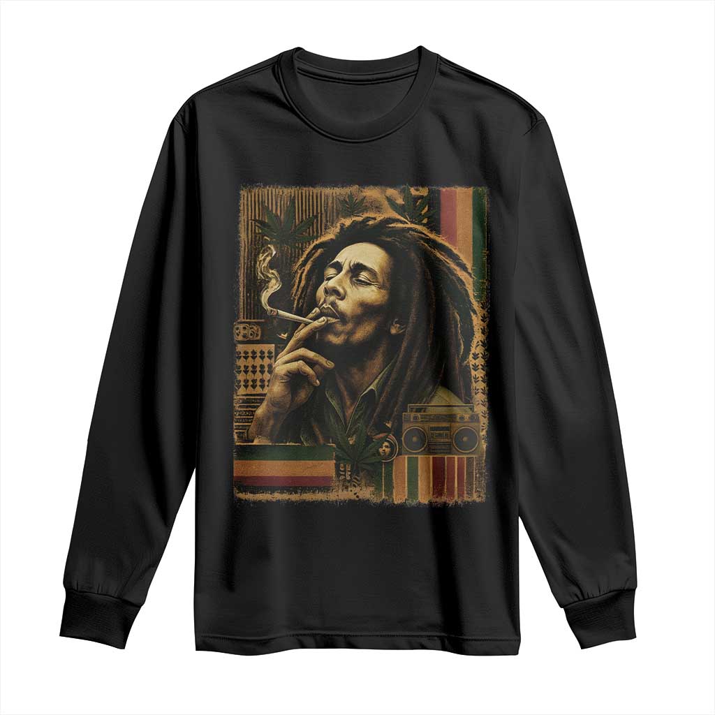 Vintage Marley Guitarist Long Sleeve Shirt Rastaman Rastafari Music Vibes Only Rasta Jamaica Reggae TS10 Black Print Your Wear