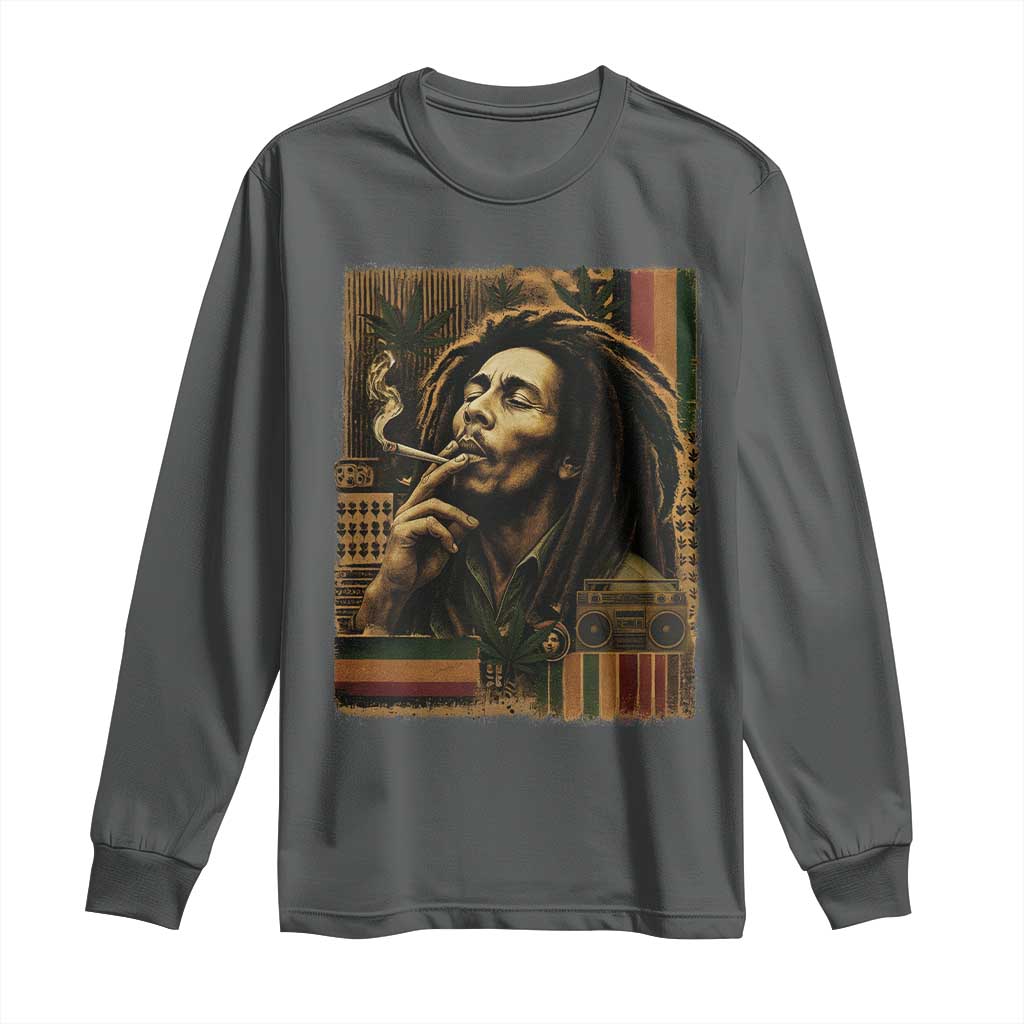Vintage Marley Guitarist Long Sleeve Shirt Rastaman Rastafari Music Vibes Only Rasta Jamaica Reggae TS10 Dark Heather Print Your Wear