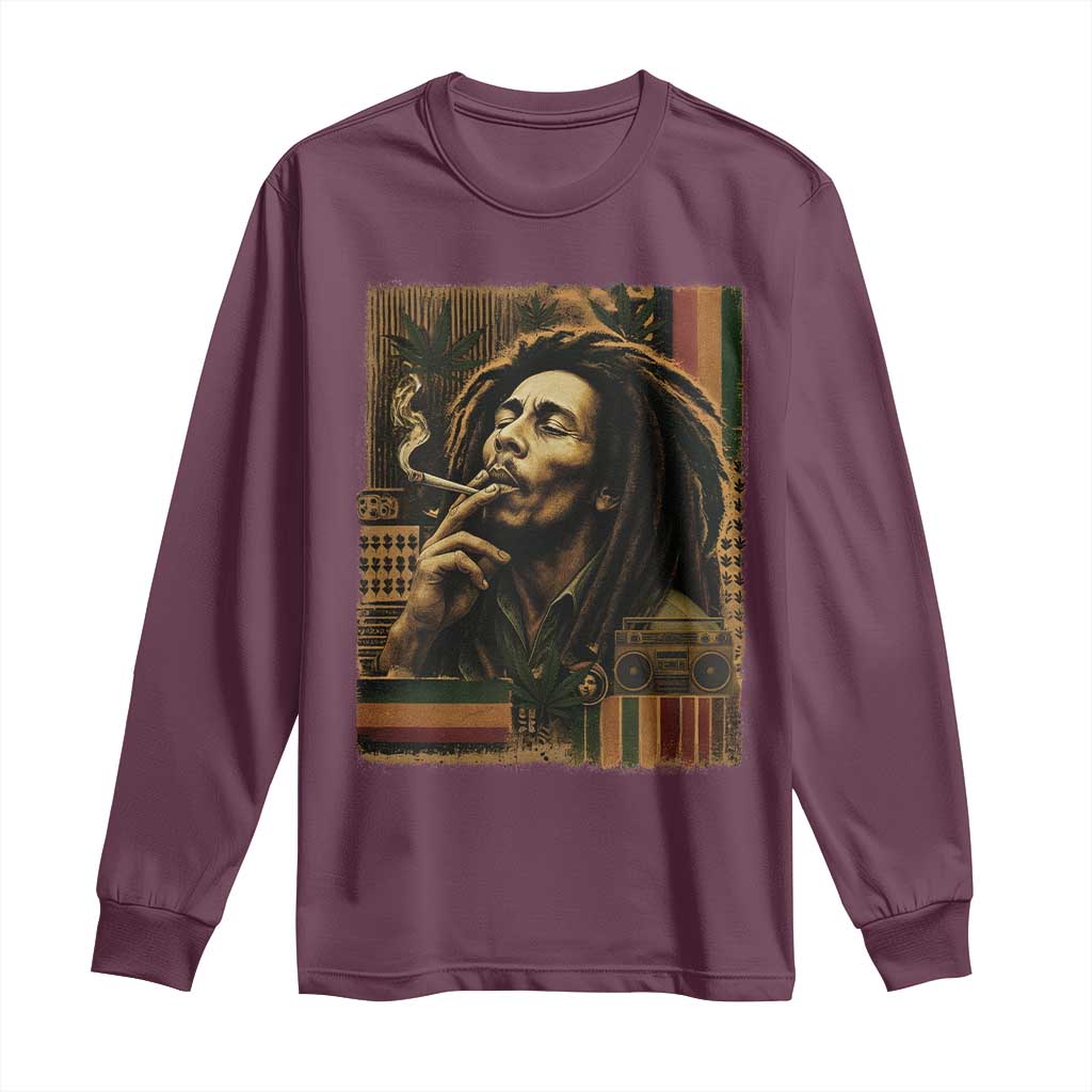 Vintage Marley Guitarist Long Sleeve Shirt Rastaman Rastafari Music Vibes Only Rasta Jamaica Reggae TS10 Maroon Print Your Wear